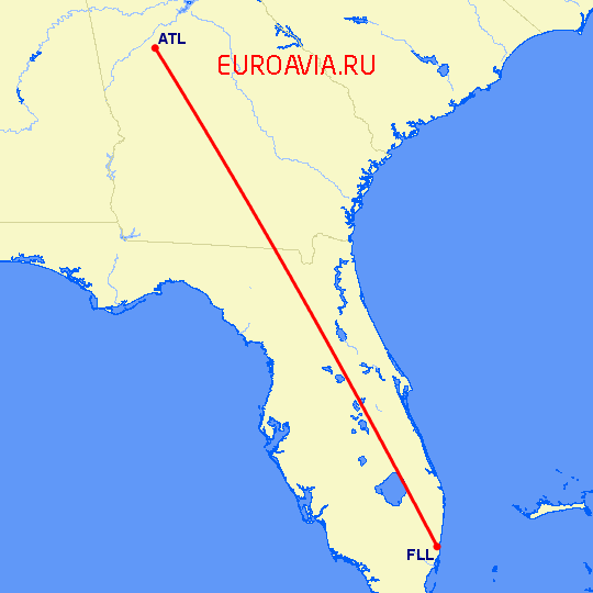 перелет Атланта — Форт Лодердейл  на карте