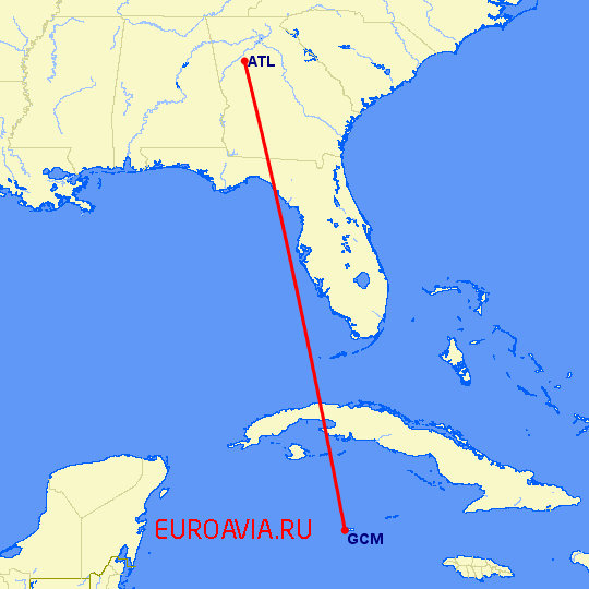 перелет Атланта — Georgetown на карте