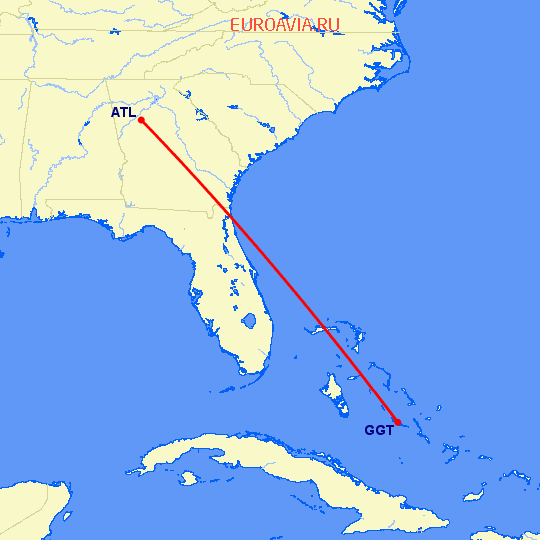 перелет Атланта — Джордж Таун на карте