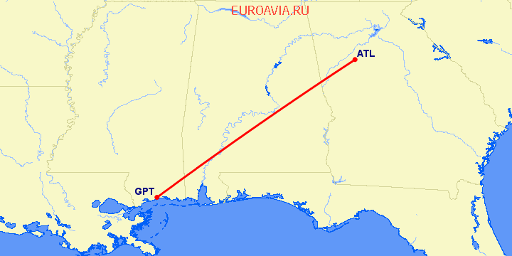 перелет Атланта — Галфпорт на карте