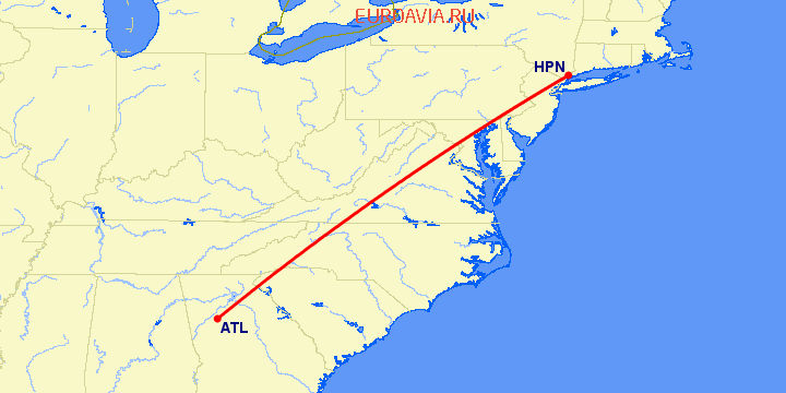 перелет Атланта — White Plains на карте