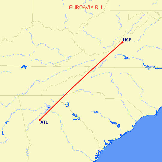 перелет Атланта — Hot Springs на карте