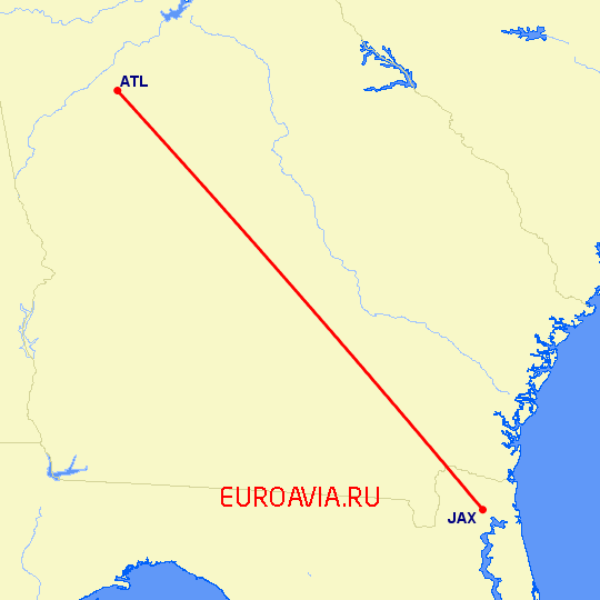 перелет Атланта — Джексонвиль на карте