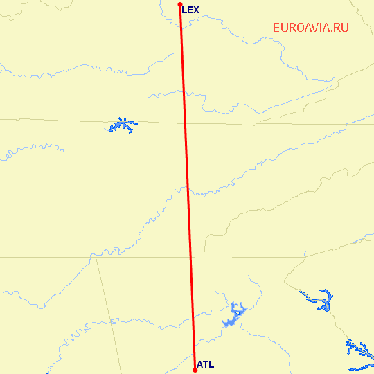 перелет Атланта — Lexington на карте