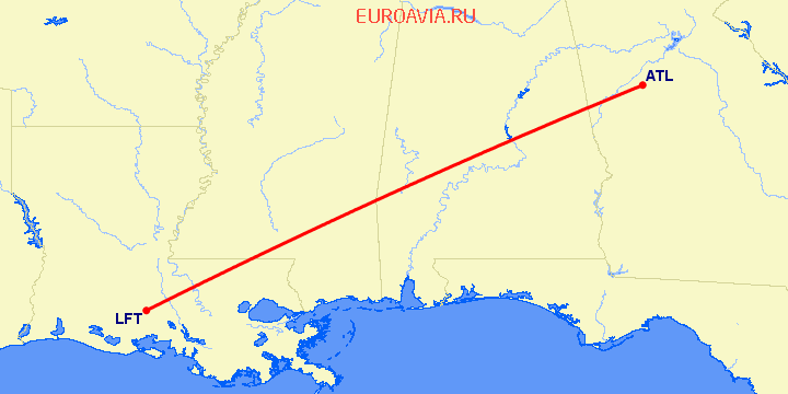 перелет Атланта — New Iberia на карте