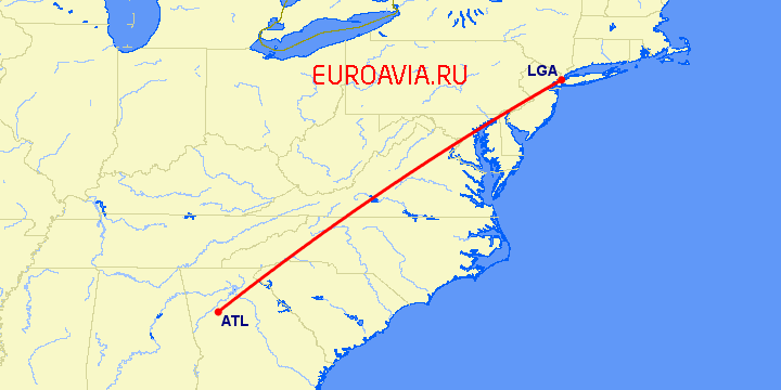 перелет Атланта — Нью-Йорк на карте