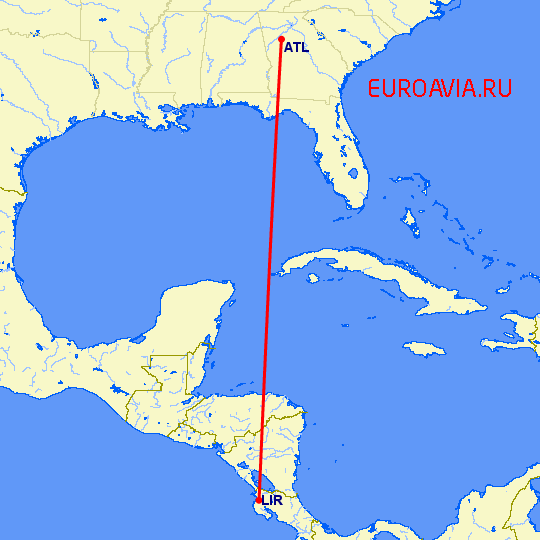 перелет Атланта — Либерия на карте