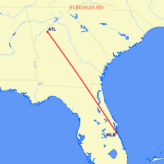 перелет Атланта — Мельбурн на карте