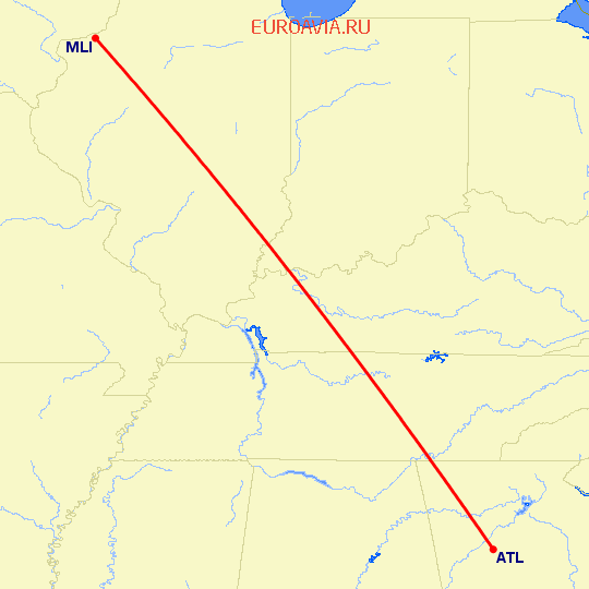 перелет Атланта — Молин на карте