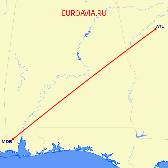 перелет Атланта — Алабама на карте