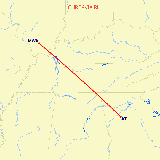 перелет Атланта — Marion на карте