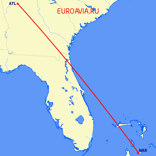 перелет Атланта — Нассау на карте
