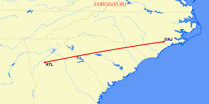перелет Атланта — Джексонвиль на карте
