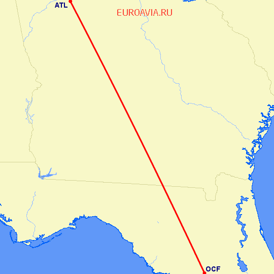 перелет Атланта — Окала на карте