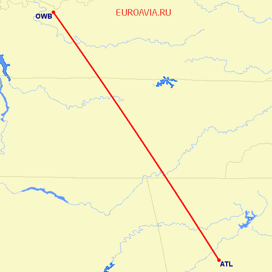 перелет Атланта — Owensboro на карте