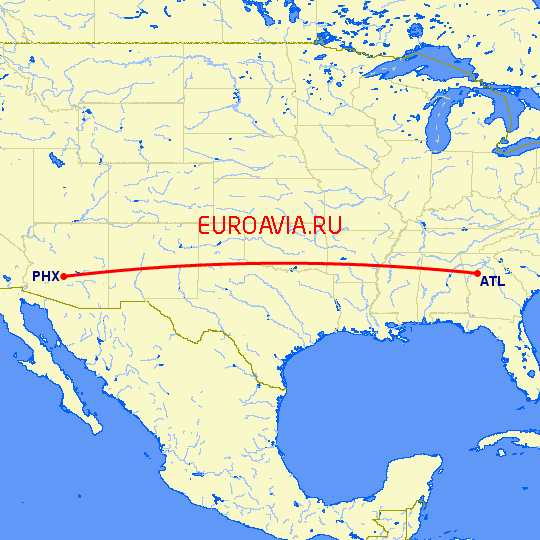 перелет Атланта — Феникс на карте