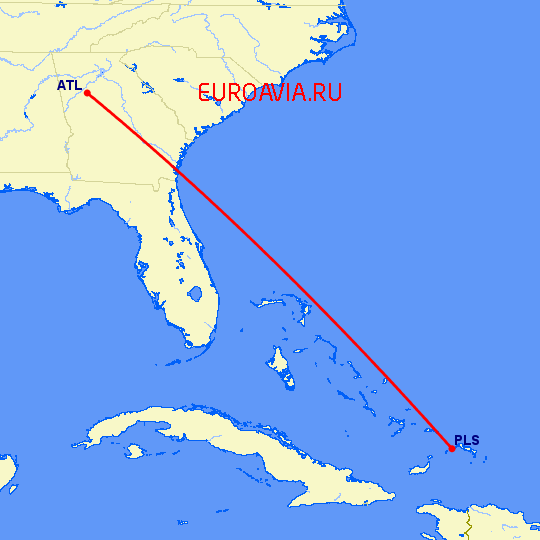перелет Атланта — Providenciales на карте