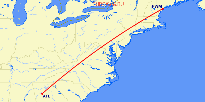 перелет Атланта — Портленд на карте