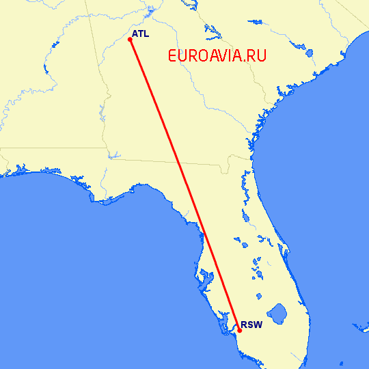 перелет Атланта — Форт Майерс на карте