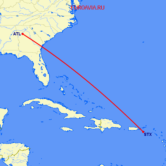 перелет Атланта — St Croix Island на карте