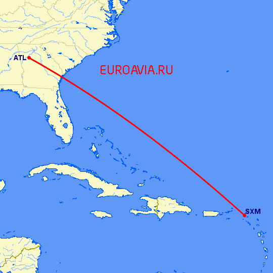 перелет Атланта — Philipsburg на карте