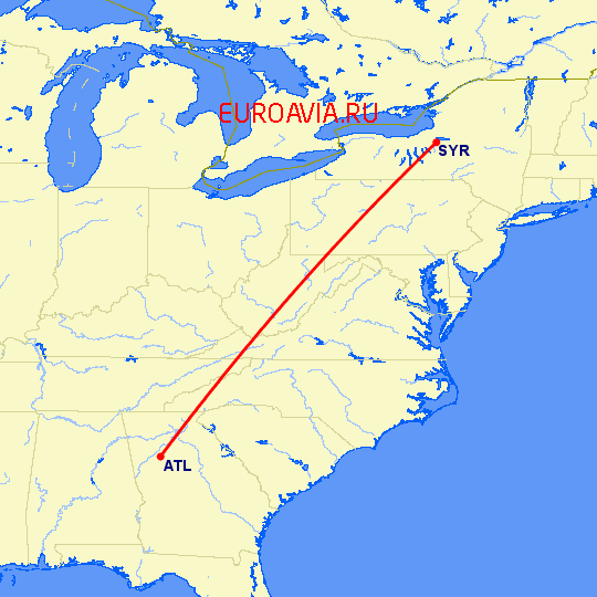 перелет Атланта — Сиракьюс на карте