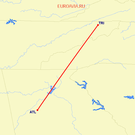 перелет Атланта — Blountville на карте