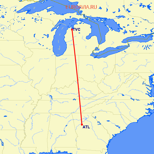 перелет Атланта — Траверс на карте