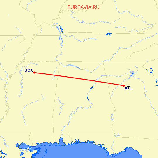 перелет Атланта — Oxford на карте