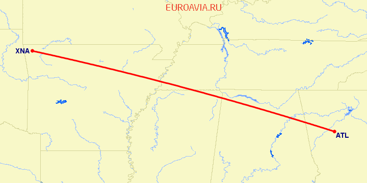 перелет Атланта — Fayetteville на карте