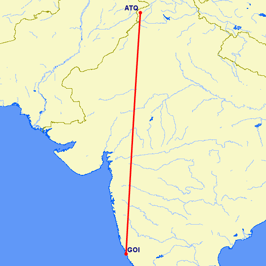 перелет Амритсар — Гоа на карте