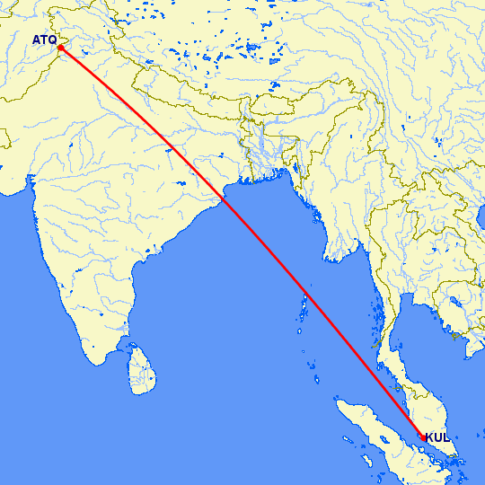 перелет Амритсар — Куала Лумпур на карте
