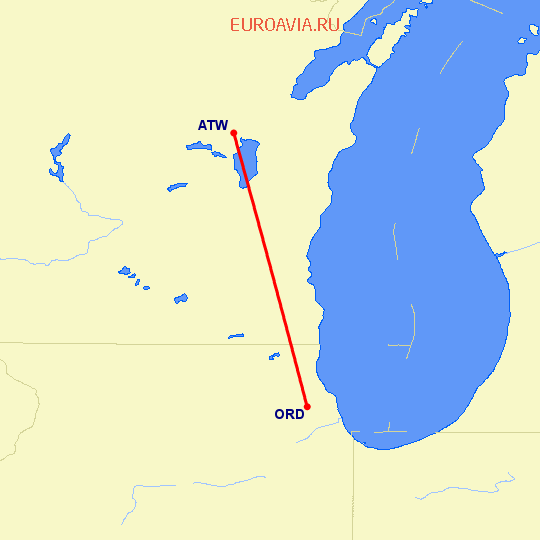 перелет Эпплтон — Чикаго на карте