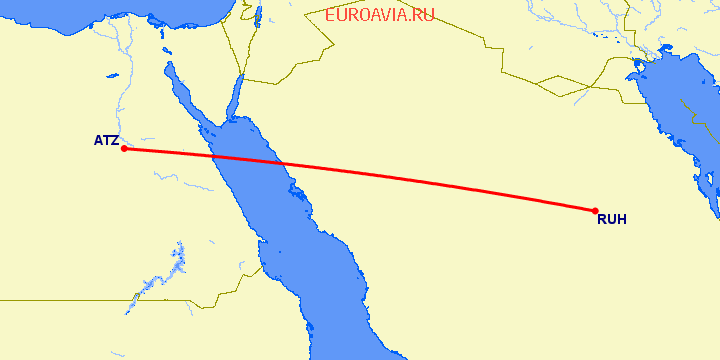 перелет Асьют — Эр Рияд на карте