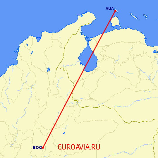 перелет Аруба — Богота на карте