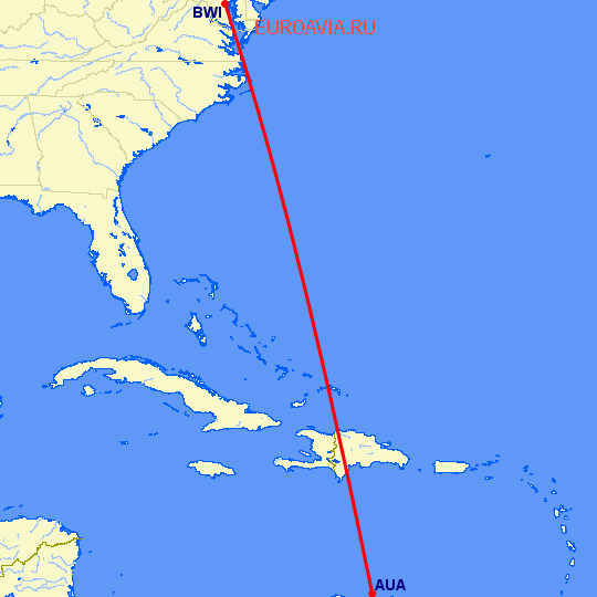 перелет Аруба — Балтимор на карте