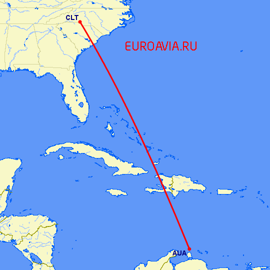 перелет Aruba — Шарлотт на карте