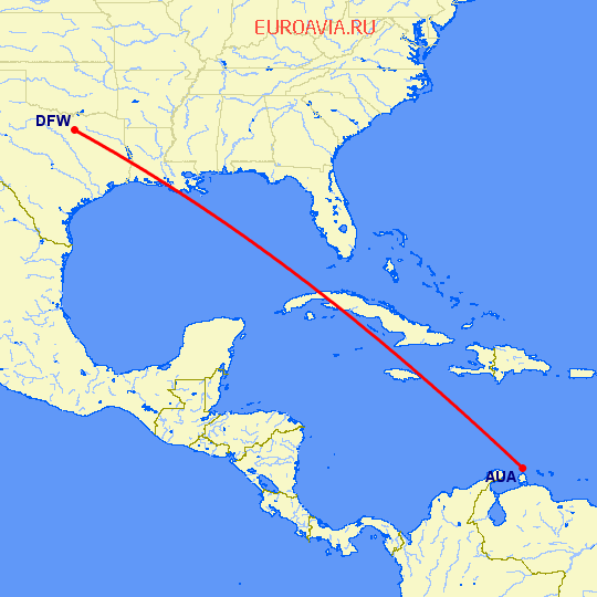 перелет Аруба — Даллас на карте