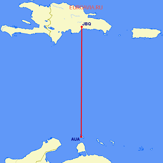 перелет Аруба — Санто-Доминго на карте
