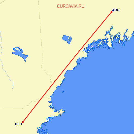 перелет Аугуста — Bedford-Hanscom на карте