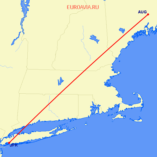 перелет Аугуста — Нью Йорк на карте