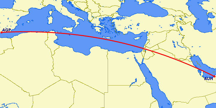 перелет Абу Даби — Малага на карте