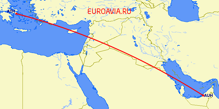 перелет Абу Даби — Афины на карте