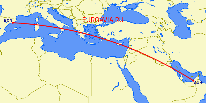 перелет Абу Даби — Барселона на карте