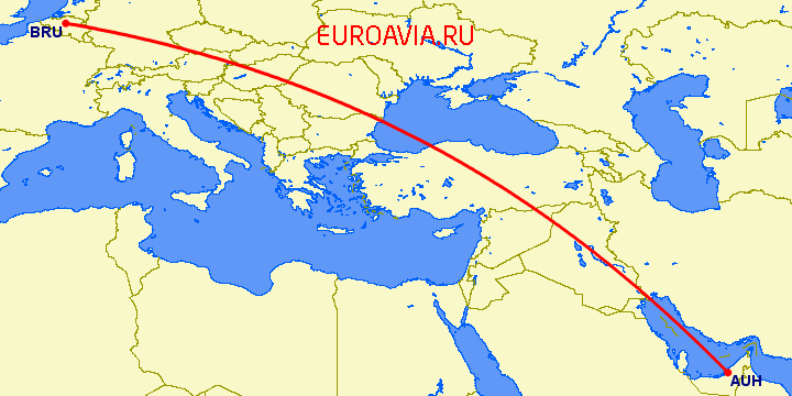 перелет Абу Даби — Брюссель на карте