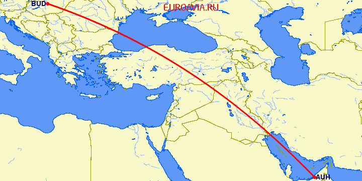 перелет Абу Даби — Будапешт на карте