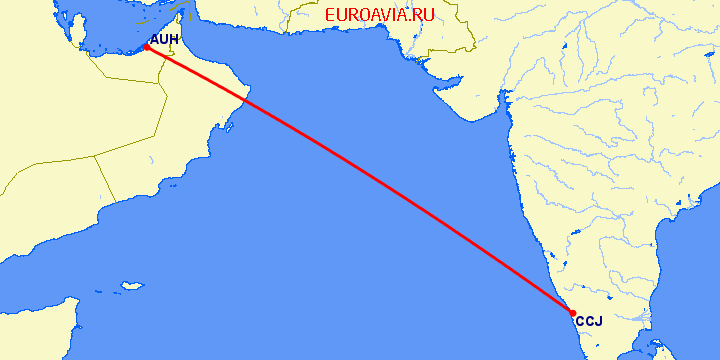перелет Абу Даби — Kozhikode на карте