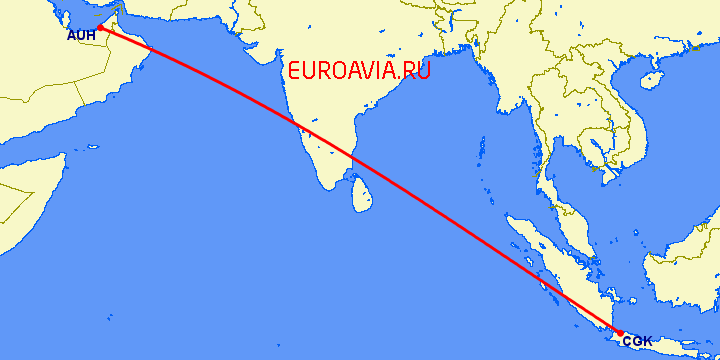 перелет Абу Даби — Джакарта на карте