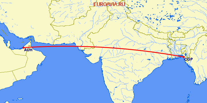 перелет Абу Даби — Chittagong на карте