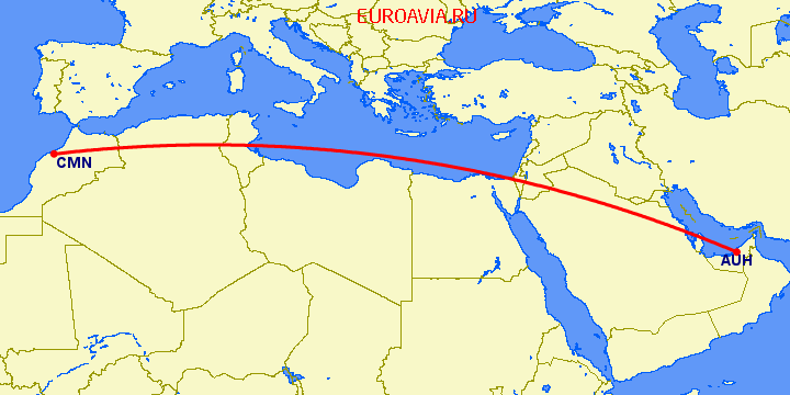 перелет Абу Даби — Касабланка на карте